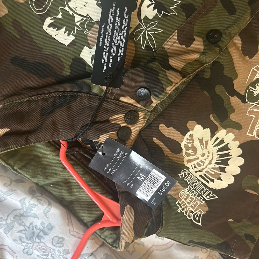 Hustle Gang Men's Camo Print Jacket with White Floral Graphics